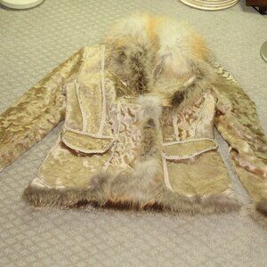 Stunning Vintage Acasta Women's Size 6 Cream Brown Real Fur and Leather Coat